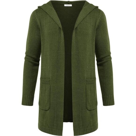 Men's Long Open Front Cardigan Sweater Hooded Knitted Cardigan with Pockets - Picture 1 of 6